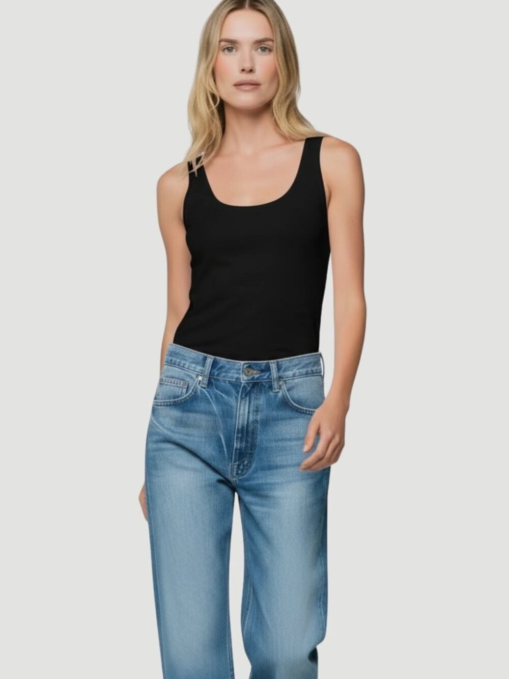 MAJESTIC FILATURES Silk Touch Black 100% Cotton Scoop Neck Tank Top, Size 3/M
